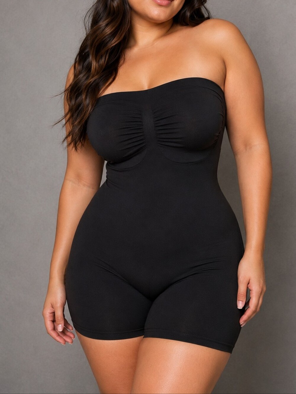 Aritzia Black Strapless High-Waist Shaping Bodysuit Shorts Stretch